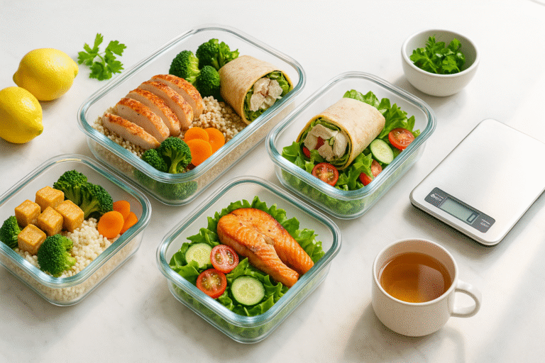 high-protein lunches for weight loss meal-prep containers on a counter