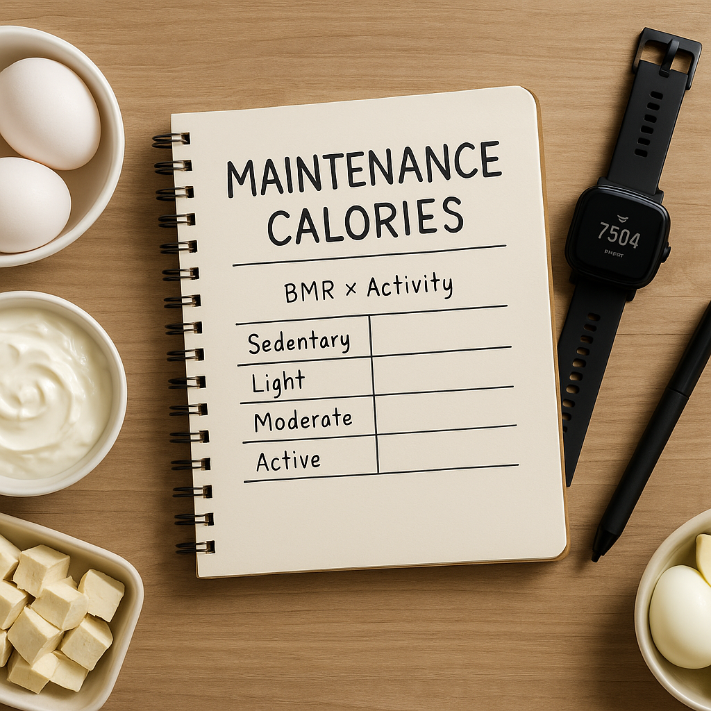 Maintenance calories checklist with activity factor chart